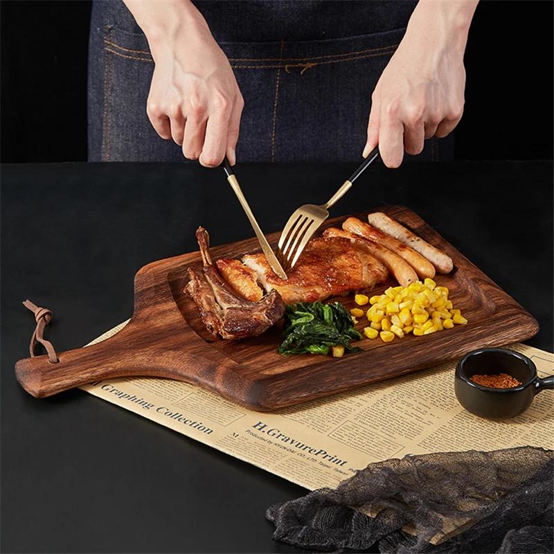 Japanese Wooden Pizza Plate Steak Wooden Tableware Bread Board Wood Tray Western Food Set Dinner Plates Solid Wood Steak Plate
