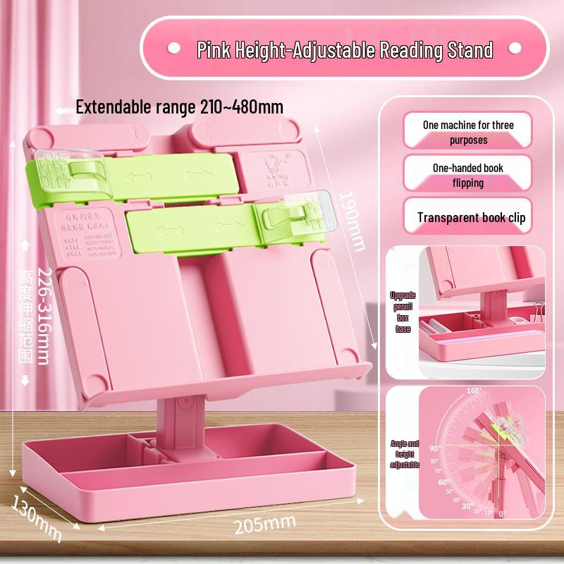 Adjustable Children's Reading Stand with Telescopic Height and Desktop Storage