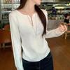 Gray Long-sleeve Knitwear for Women Autumn Sweater Inner Base Layer Gentle and Sweet Slim-fit Top