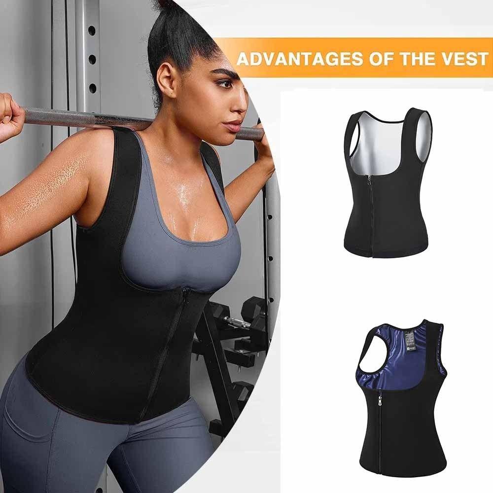 Tank Top Style Sauna Suit Zipper Design Body Shaper Workout Gear Slimming Vest  Weight Loss Program