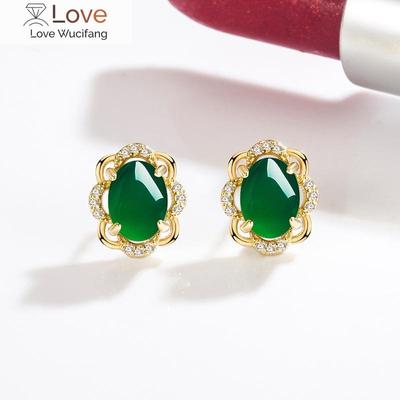Natural Emerald Earrings For Woman Real Luxury Female 18k Gold Jewelry Vintage Double Stud Earrings For Women Yellow Gold