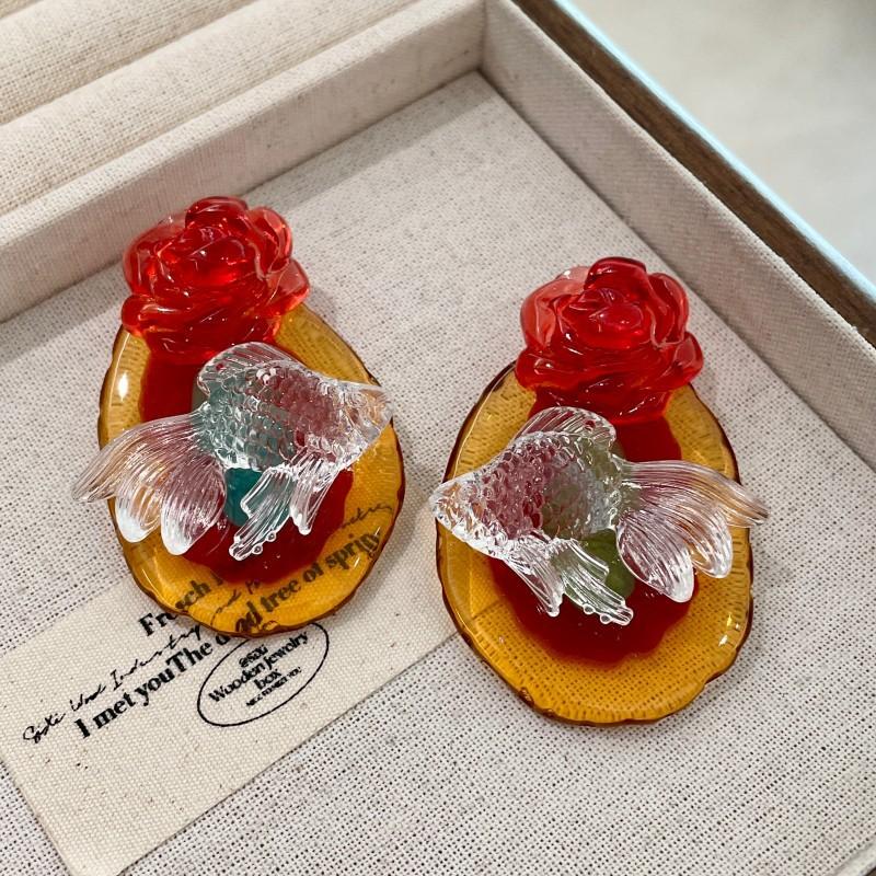 Special Feeling Resin Rose Summer Transparent Goldfish Exaggerated Shape Women's Earrings