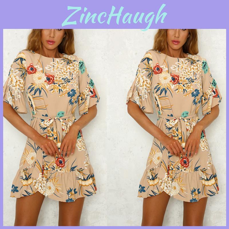 Stylish Womens Mini Ladies Dress Floral Print Ruffle V Summer Beach Sundress For Every Occasion