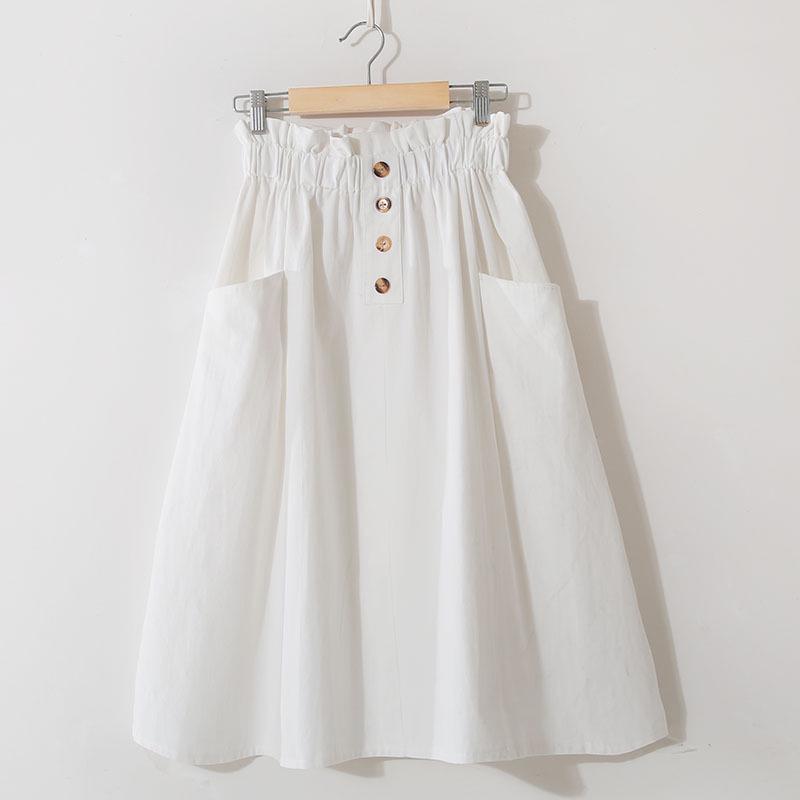 

Женская однотонная юбка с высокой талией и двойными карманами на пуговицах, юбка-трапеция в художественном стиле, лето One size белый