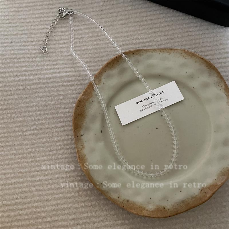 Niche Transparent White Crystal Beaded Necklace Femininity Simple In Sweet Clavicle Chain Versatile High Sense Neck Chain