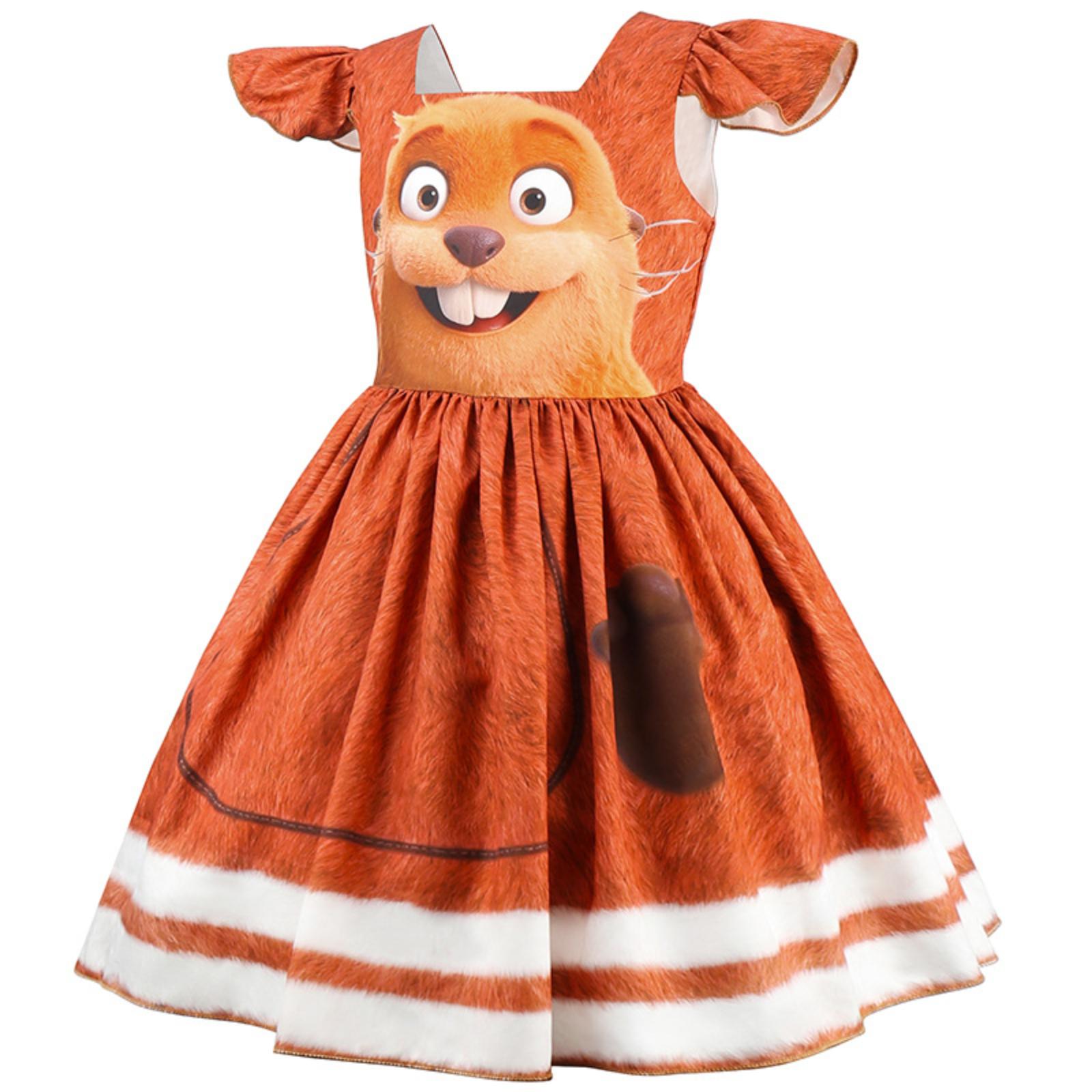 

Girls Cartoon Character Dress Puff Sleeve Costume Dress Party Dress Dress for Kids Dress for Girls 140 кофейный