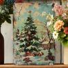 2D Vintage Christmas Tree Snow Village Metal Tin Sign 8x12 Inch Holiday Wall Decor Aluminum Craft Pre Drilled Holes For Home Bar Cafe Garage