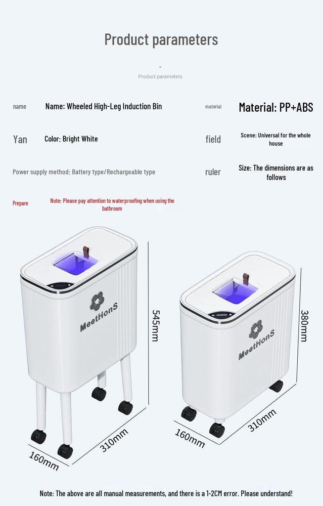 Large Smart Sensor Trash Can with Lid for Kitchen, Living Room, Office, and Bathroom - High-Leg Design & Large Capacity