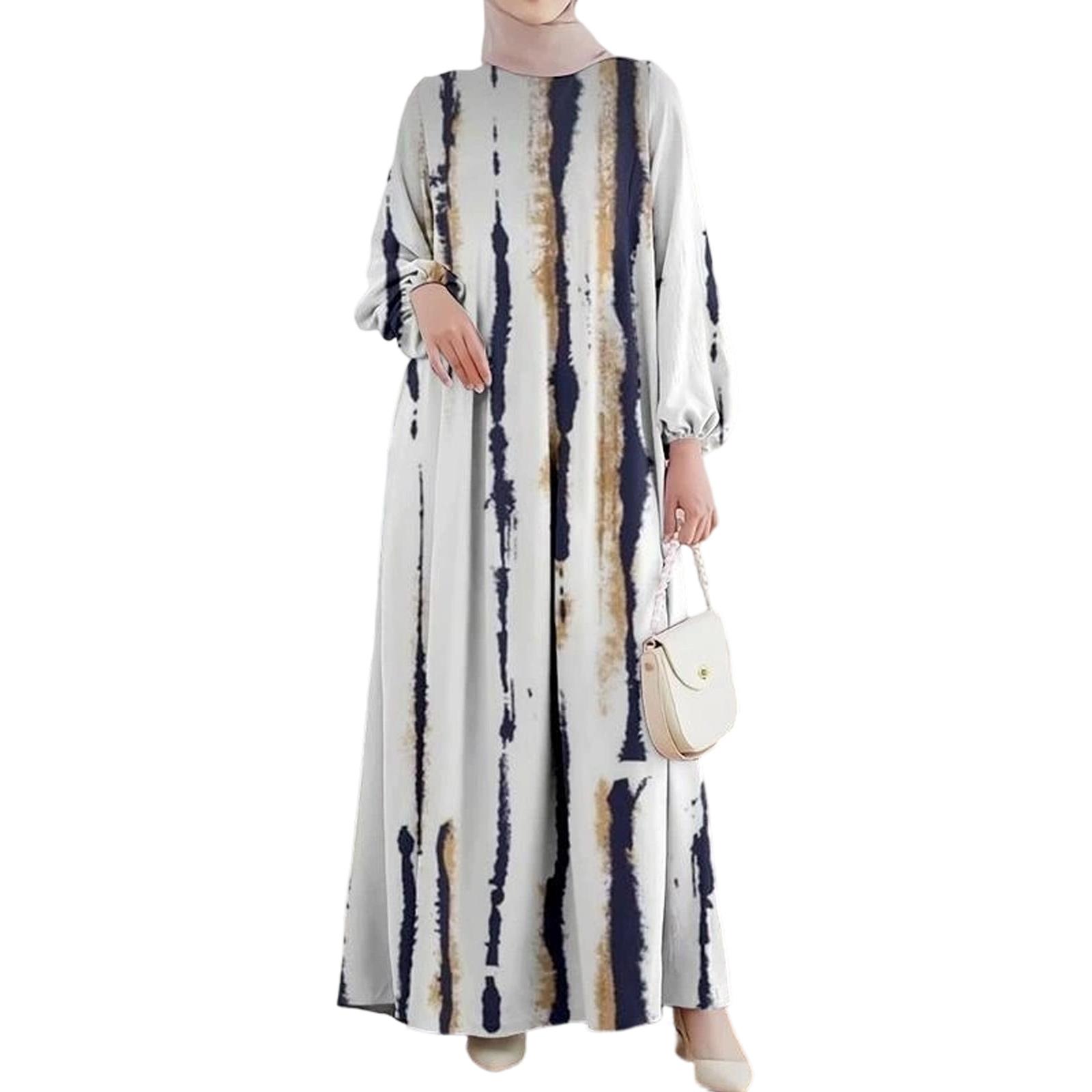 Tie Dye Abayas Kaftans for Women Girls Elegant Dubai Moroccan Kaftan Dresses Abayas Fashion Long Sleeve Muslims Dresses M синий