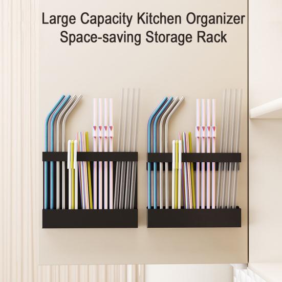 Magnetic Straw Holder Reusable Tumbler Straws Storage Dispenser Large Capacity Easy to Install Space-Saving Straw Organizer
