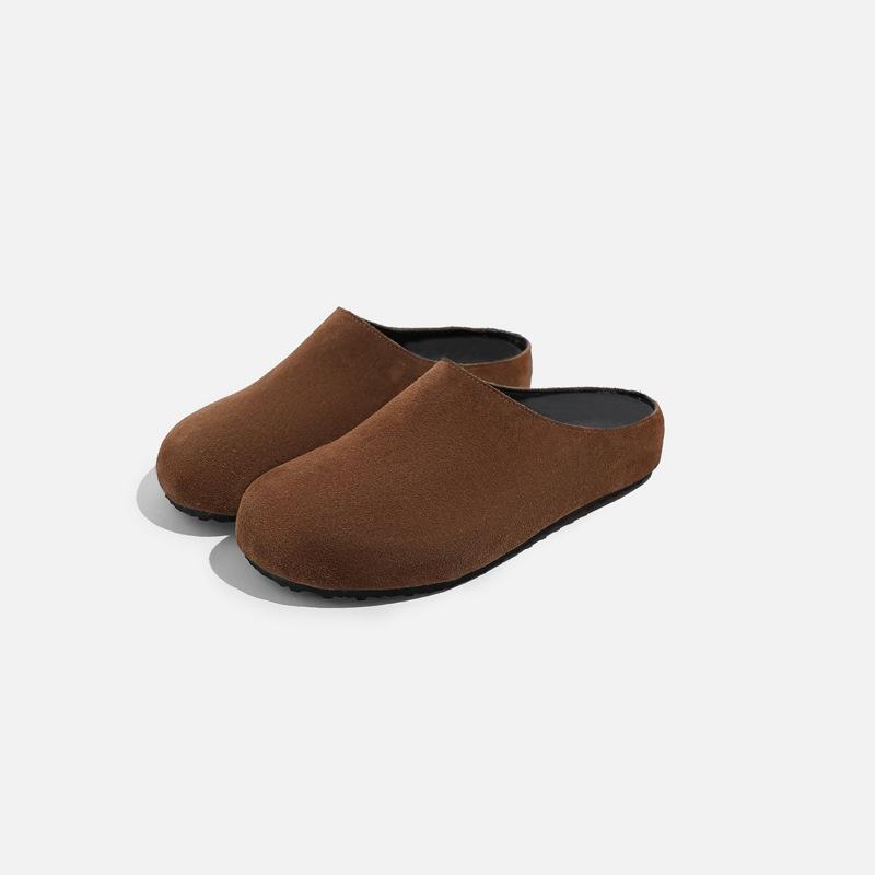 

Cowhide version bag head leather platform shoes female lazy pedal retro versatile slippers 35 світло-коричневого кольору