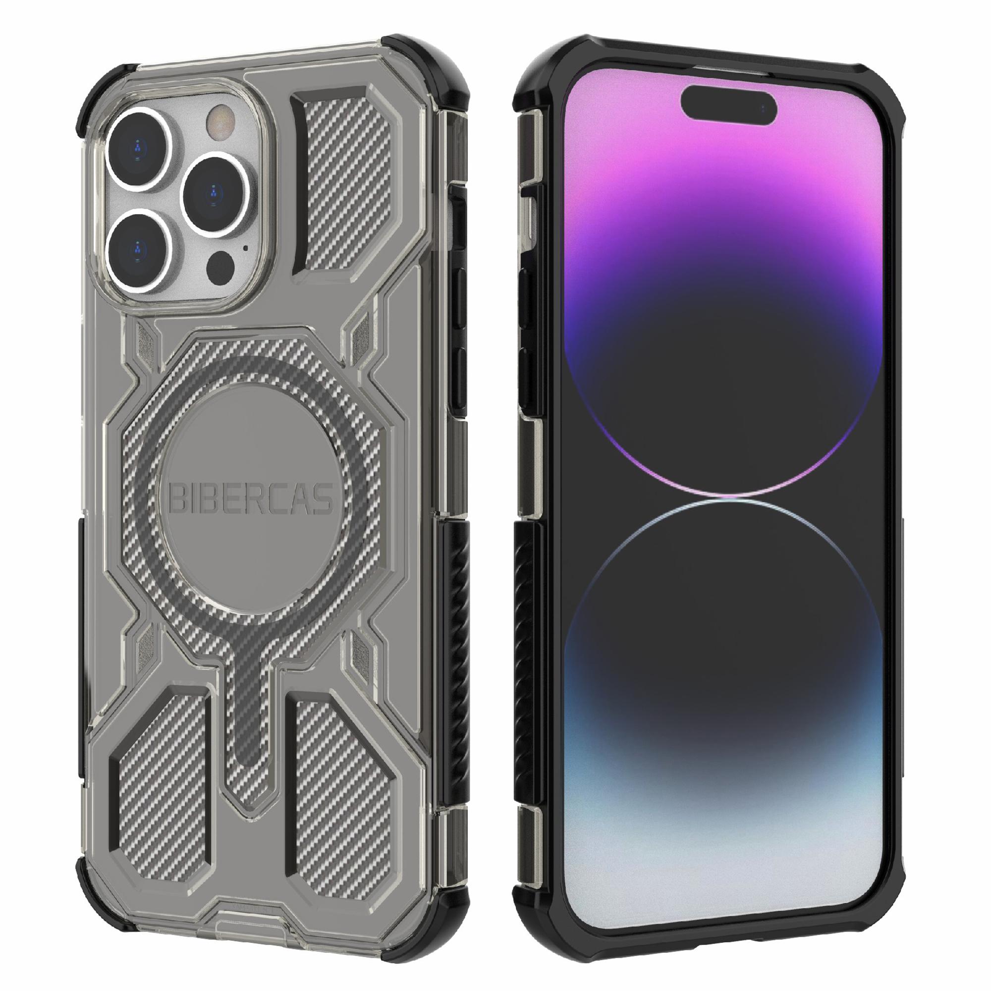 

BIBERCAS J-16 Transparent Series For iPhone 14 Pro Max Case Compatible with MagSafe TPU+PC Phone Cover Black
