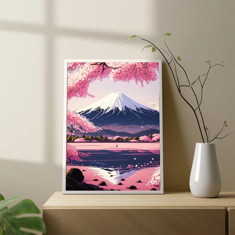 Japonská třešeň Hora Fudži Západ slunce Tokio Scenérie Plakátový tisk Plátno Malba Nástěnné umění Obrázky pro Pokoj Domácí Dekorace