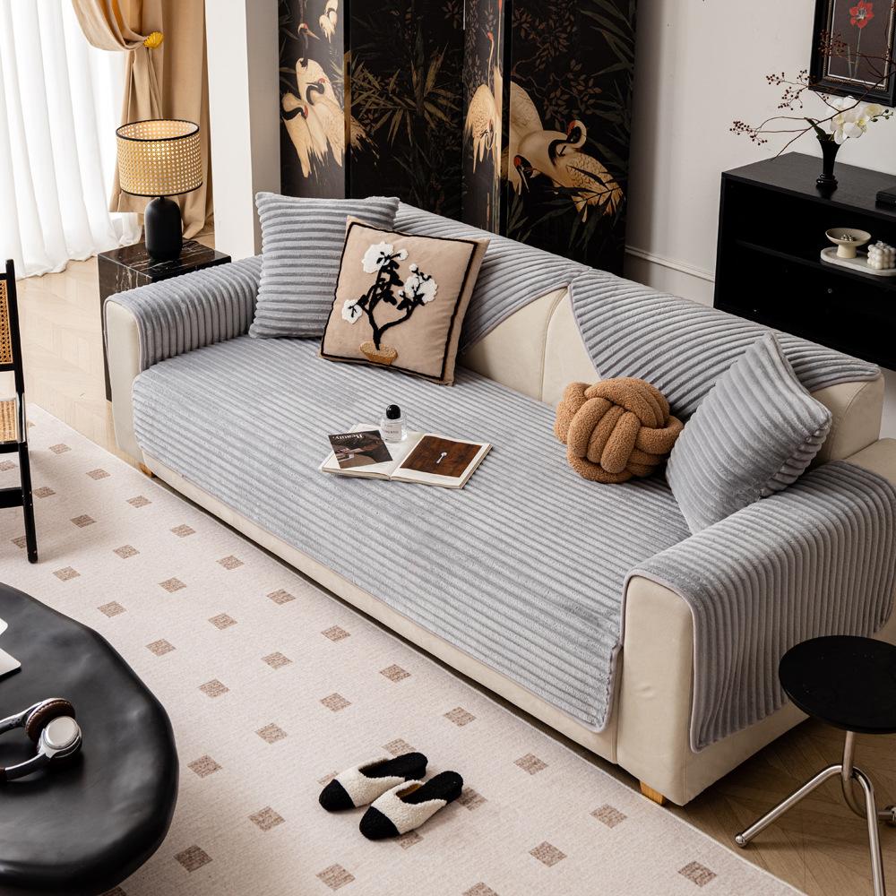 Flanell Herbst Und Winter Plüsch Sofakissen Neu Rutschfest Gerade Reihe Fortschrittlich Thermisch Leder Sofa Sitzkissenbezug Stoff