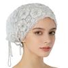 Turban Hat for Women Lace Bead Muslim Hijab Beanie Cap Shinny Bonnet Hat With Beaded Fringe Women's Head Wraps Floral Embroidery Beaded Headwrap Cover