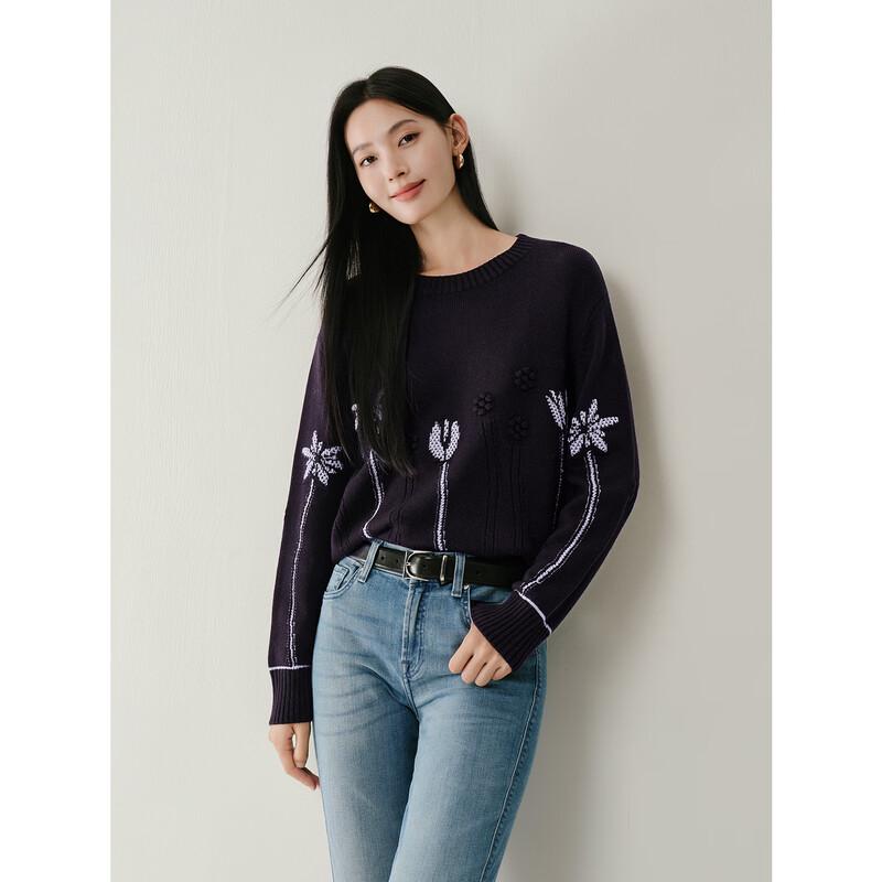 JOEONE Anna Cole Jacquard Crew Neck Wool Sweater