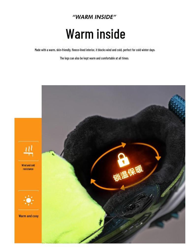 Waterproof Leather Boys' Sports Shoes with Rotating Button, Cotton and Velvet Lining, for Teens and Big Kids