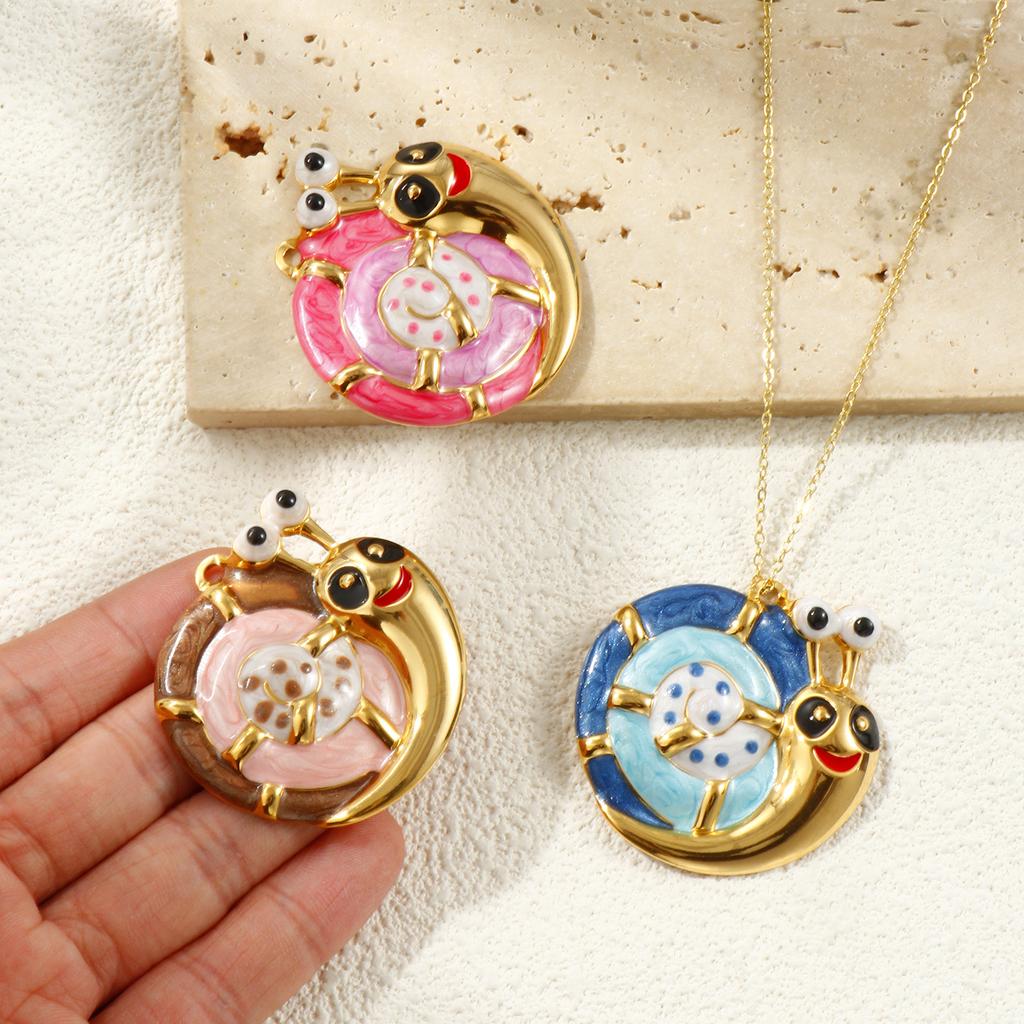 1pc Stainless Steel Charms 18K Gold Plated Snail Animal Pearlized  Multicolor Enamel Pendant DIY Necklace Jewelry 4.3cm X 4.3cm