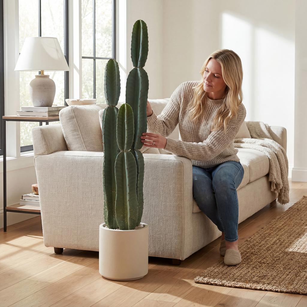Artificial Cactus, 111 cm, Potted Plant, Green