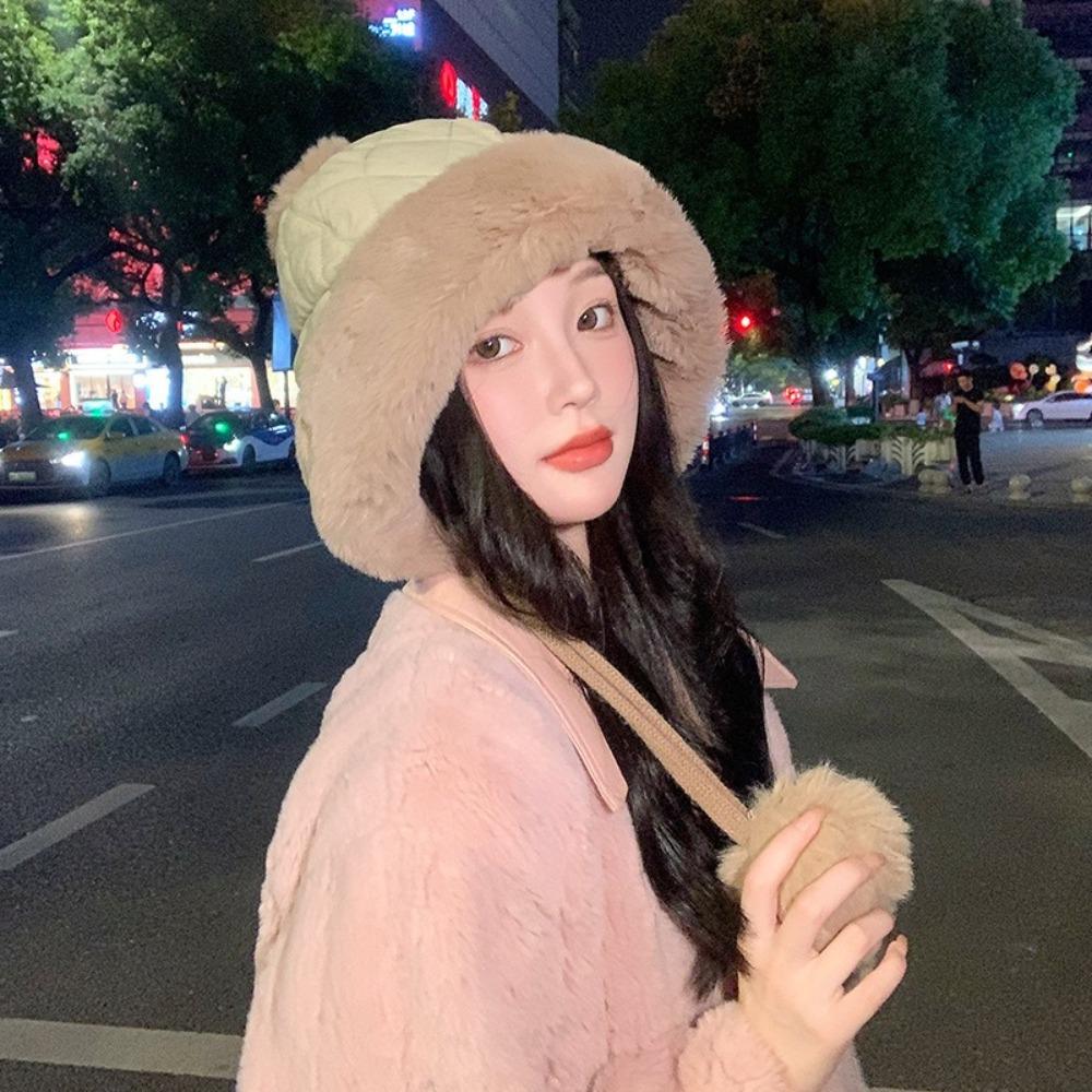 Solid Color Winter Hat for Women Keep Warm Plush Pullover Hat Simple Women Ear Protection Cap Girl