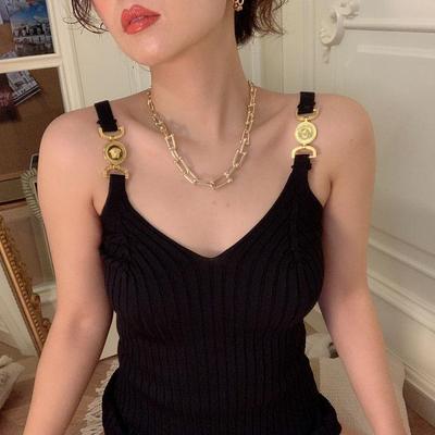 Vest Suspender Women's Summer Wear with A V-neck Slim and Versatile Careful Bottom Open Shoulders Sleeveless Top