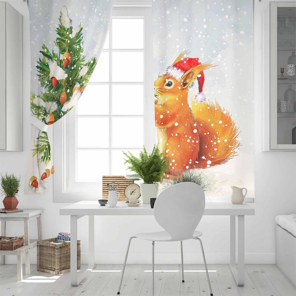 Weihnachtsbaum Eichhörnchen Schneeflocke Aquarell Verdunkelungsvorhänge Für Wohnzimmer Schlafzimmer Fensterdekoration Jalousien Vorhänge