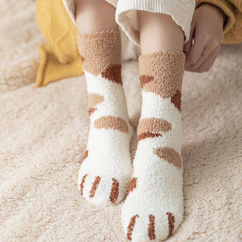 Winter Warm Fluffy Socks Thickened Cute Cat Paw Socks Super Soft For Female House Sleeping Floor Sox Home Clothing Accessories