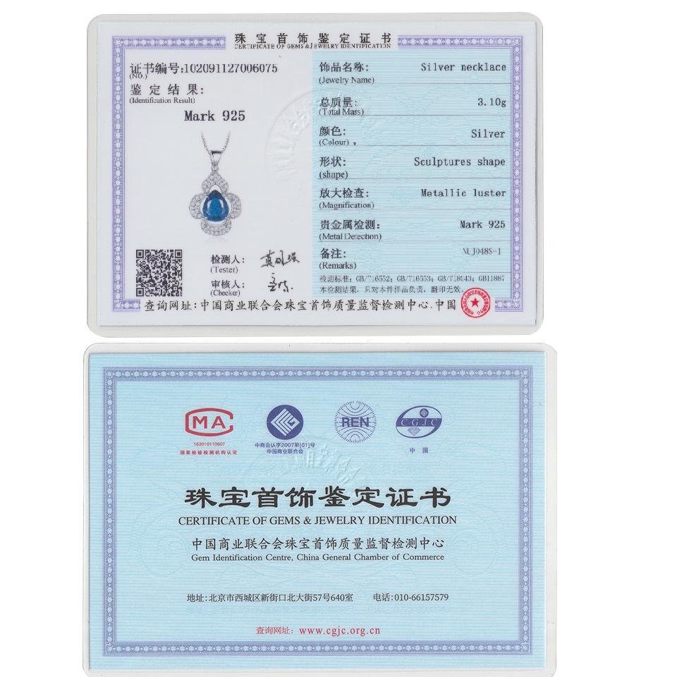 UMCHO Luxury Blue Sapphire Pendants Necklaces for Women Water Drop Flower Necklace with Chain Party Jewelry