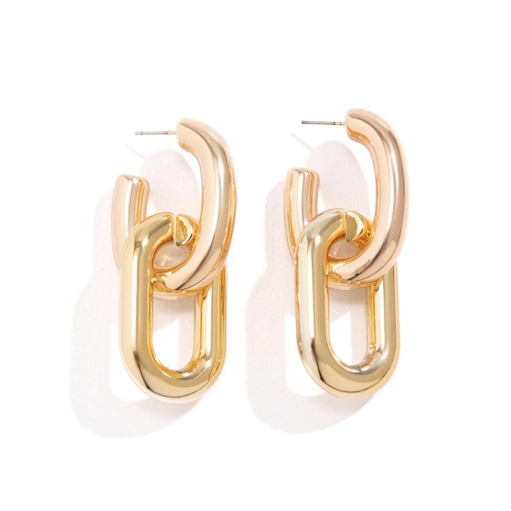 Vintage Geometric U-Shape Link Hoop Earrings for Women Trendy Punk Metal Round Circle Piercing Earrings Jewelry Accessories Gift