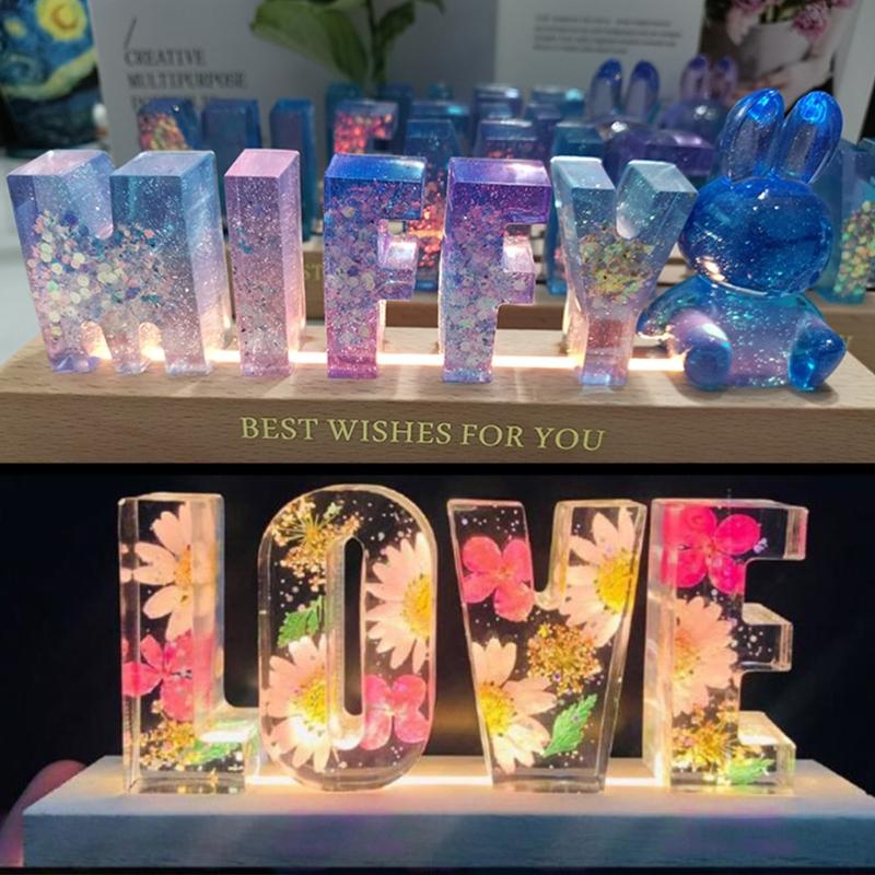 Resin Art Rectangle LED Lights Display Base Pedestal Crystal Wooden Lighted Base Stand Night LED Light Lamp Base LED