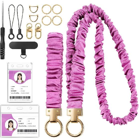Scrunchie Lanyard with ID Holder Teacher Lanyards for ID Badges and Stretchy Scrunchie Keychain Wristlet for Women (Black)