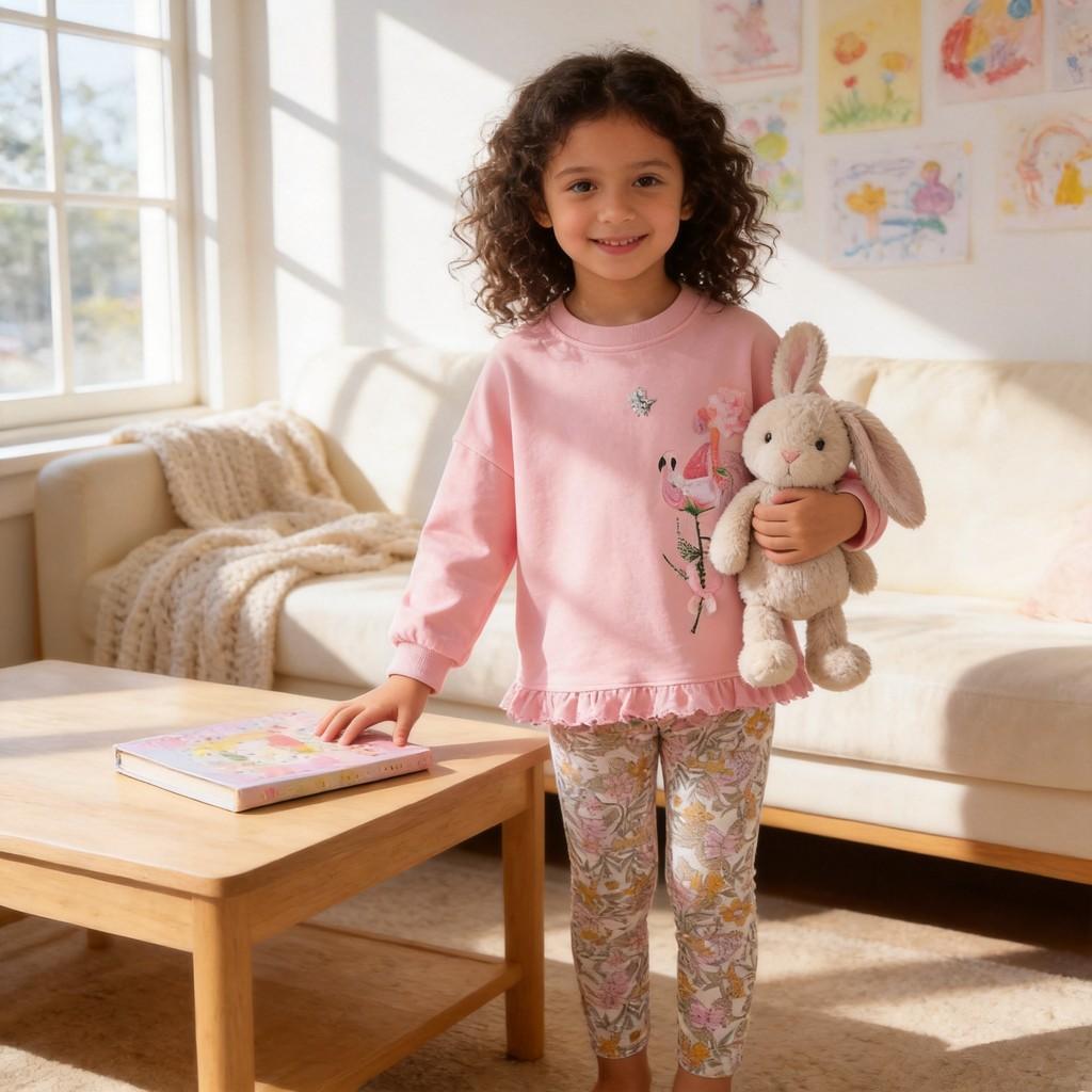 Girl Winter Sweater Set With Cotton Fabric For Middle Childhood Kids