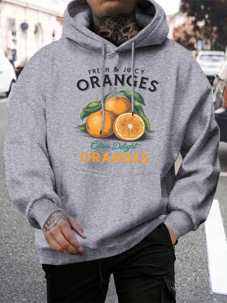 Fresh Juicy Oranges Fruit Printing Hoodiy Men Loose Pocket Hoodies Casual All-Match Clothes Fleece Comfortable Pullovers