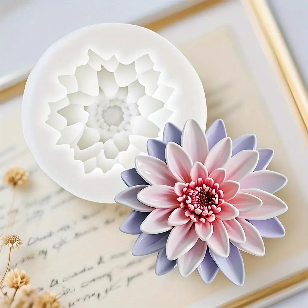 1 Lotus Mold - with Pink Petals, Lavender Layer - Non-Stick, Easy to Release - for Candle Making, Soap, Resin, Plastelicate Petal Details, DIY En
