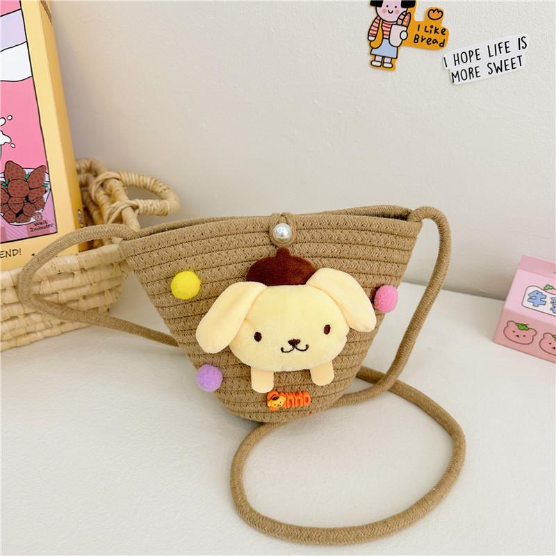 Adorable Cartoon Children Bag Cute Plush Teddy Woven Spring Summer Crossbody