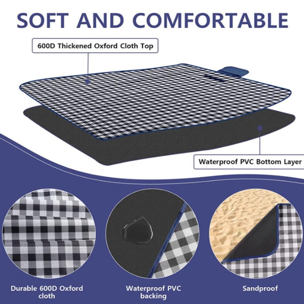 Outdoor Picnic Blanket, Foldable Waterproof Sand Beach Mat, 150x100cm, Portable for Beach, Camping, Hiking, Travel, Family, Concerts (Dark Blue)
