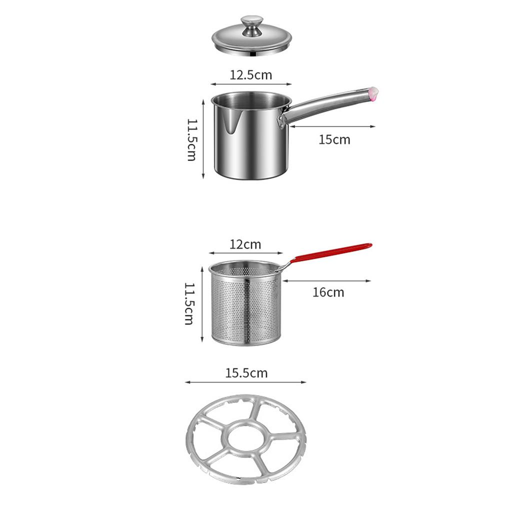 Stainless Steel Kitchen Deep Frying Pot With Strainer Basket Tong Chicken Fried Pan Strainer Cooking Tools