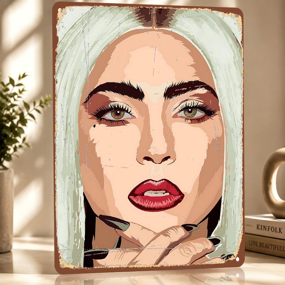 Lady Gaga Portrait Illustration Personalized D Textured Metal Poster Wall Art Vintage Tin Signs for Home Decorations Room Decor