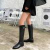 Vintage Women Slim Knee-High Boots Fashion Belt Buckle Shoes Autumn Low Heel Ladies Modern Long Booties