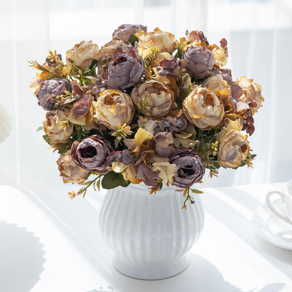 Artificial Flowers Retro Bud Peony Wedding Wreath Home Room Decor Outdoor Yard Wreath Bridal Bouquets High Quality Vase Diy Gift