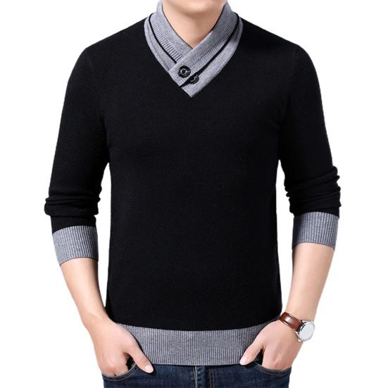 Men Sweater V Neck Knitted Contrast Colors Loose Spring Sweater for Daily Wear