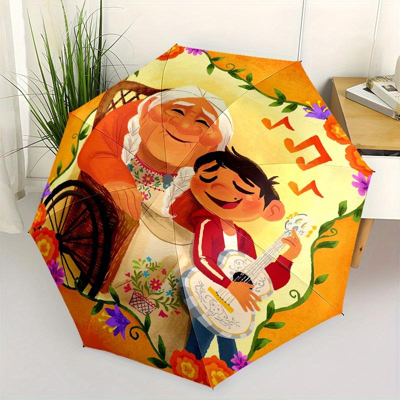 

1pc Grandmother Banjo Automatic Folding Umbrella: Compact 8-Bone Design Cartoon Outdoor Travel Companion, Business Umbrella, Christmas Valen