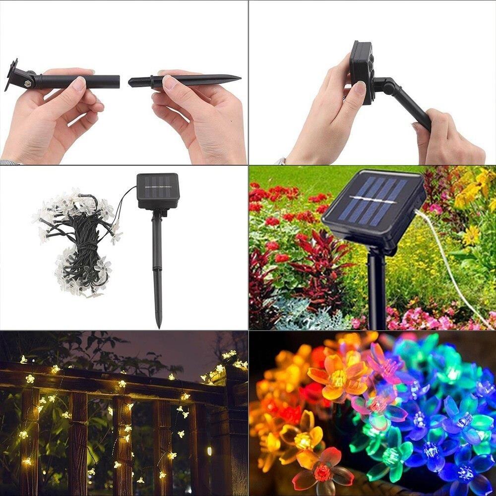 Outdoor Garden Sakura Flower Solar Lamp 10/20/50LED String Fairy Lights Solar Garlands Garden Christmas Courtyard Decor
