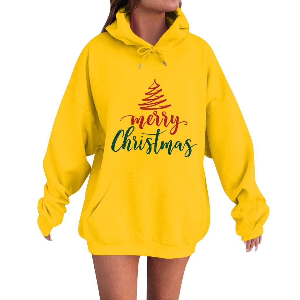Women's Fashion Casual Long Sleeve Loose Christmas Print Hooded Sweatshirt