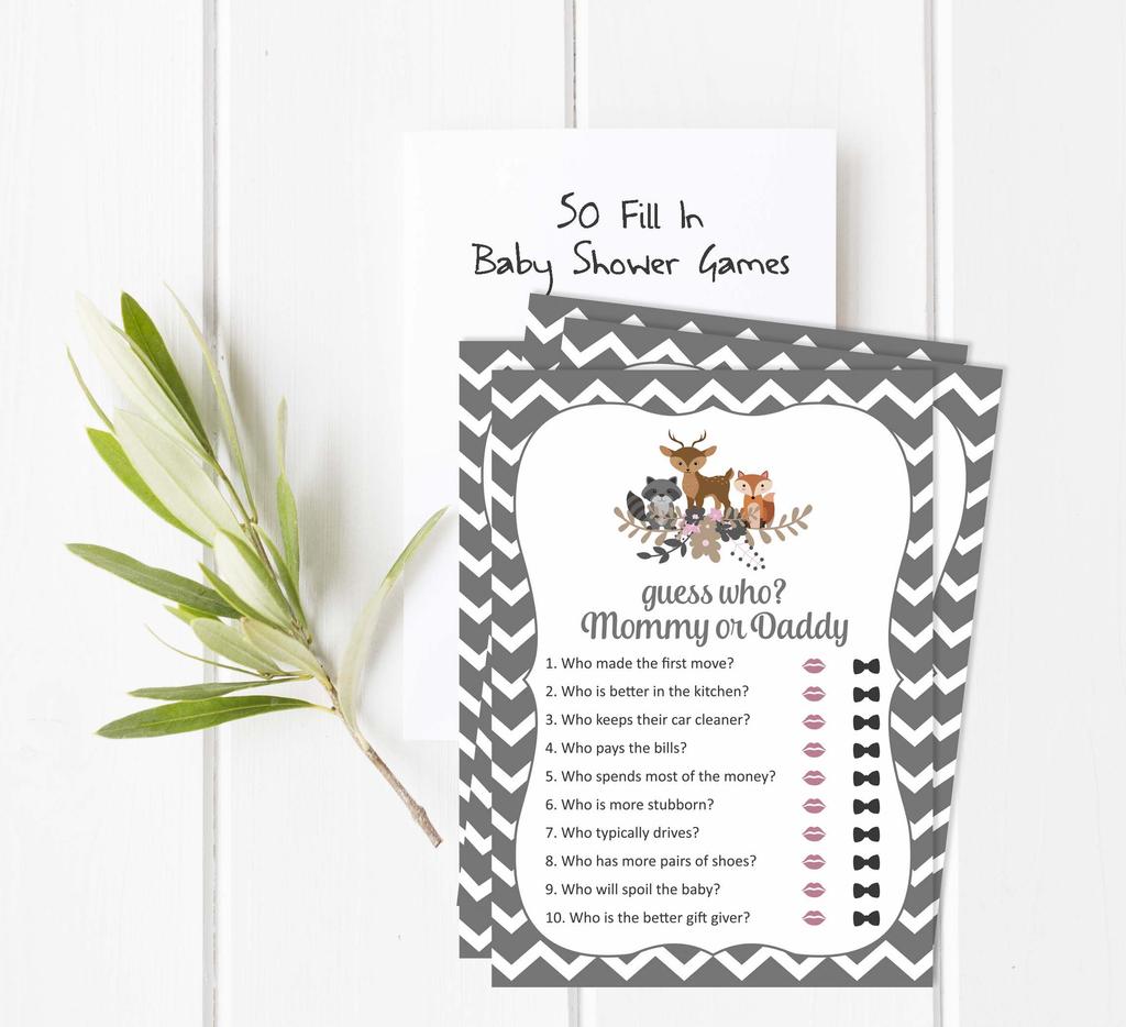 Inkdotpot Who Said it Game Mommy Or Daddy 50 Sheet Fun Baby Shower Game Gender Neutral Animals Party Supply