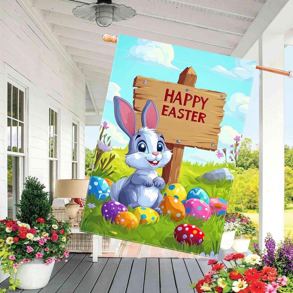 1pc Easter Bunny Garden Flag Double-Sided Polyester Yard Decor, Festive Outdoor Lawn Decoration, No Electricity Needed, Happy Easter Banner