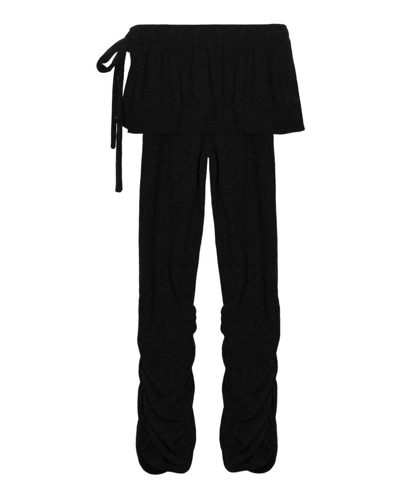 Nigaennikol Shirring Layered Skirt Pants_Black