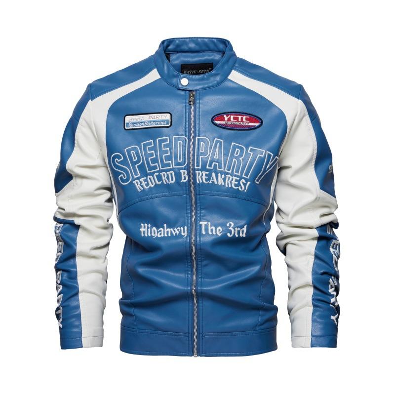 Single-layer racing suit autumn and winter new men's leather jacket with color labeling popular windproof leather jacket men