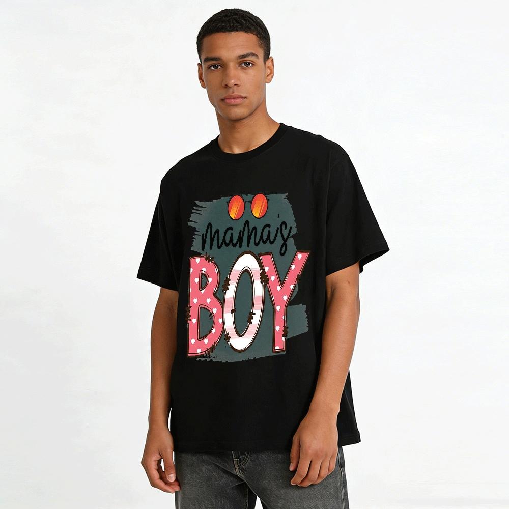 Mama's Boy Heart Print Casual Short Sleeve T-shirt For Boys Pure Cotton T-shirt