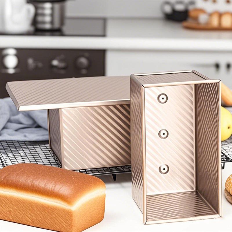 450g Non-Stick Golden Ripple Hokkaido Bread Toast Box with Lid for Commercial/Household Use